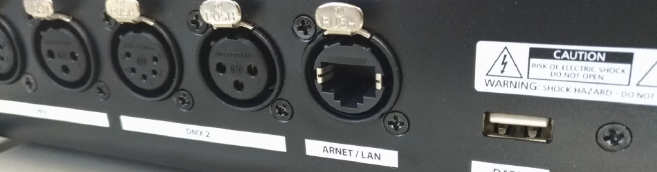 Various control protocols on the back of a modern DMX console